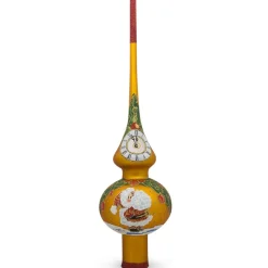 BESTPYSANKY Santa Claus-Santa Looking At Clock On Gold Glass Christmas Tree Topper 11 Inches