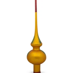 BESTPYSANKY Santa Claus-Santa Looking At Clock On Gold Glass Christmas Tree Topper 11 Inches