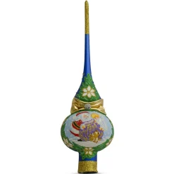 BESTPYSANKY Angels-Santa With An Angel On Blue Glass Christmas Tree Topper 11 Inches