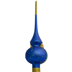 BESTPYSANKY Angels-Santa With An Angel On Blue Glass Christmas Tree Topper 11 Inches
