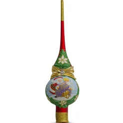 BESTPYSANKY Angels-Santa With An Angel Red Glass Christmas Tree Topper 11 Inches