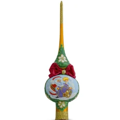 BESTPYSANKY Angels-Santa With Angel On Orange Glass Christmas Tree Topper 11 Inches - Bbb-270-O
