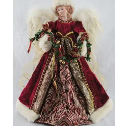 Home and Holiday Shops Finials-Santa's Workshop Burgundy And Cream Angel Christmas Tree Topper 16 Inch