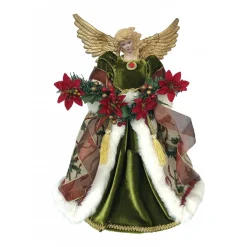 Home and Holiday Shops Finials-Santa's Workshop Green And Red Poinsettia Angel Christmas Tree Topper 16 Inch
