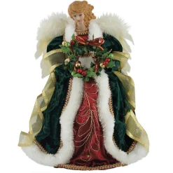 Home and Holiday Shops Finials-Santa's Workshop Green And Red Christmas Angel Tree Topper 12 Inch