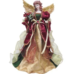 Home and Holiday Shops Finials-Santa's Workshop Red Gold And Green Christmas Angel Tree Topper 16 Inch