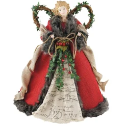 Home and Holiday Shops Finials-Santa's Workshop Red Homespun Angel Christmas Tree Topper 16 Inch
