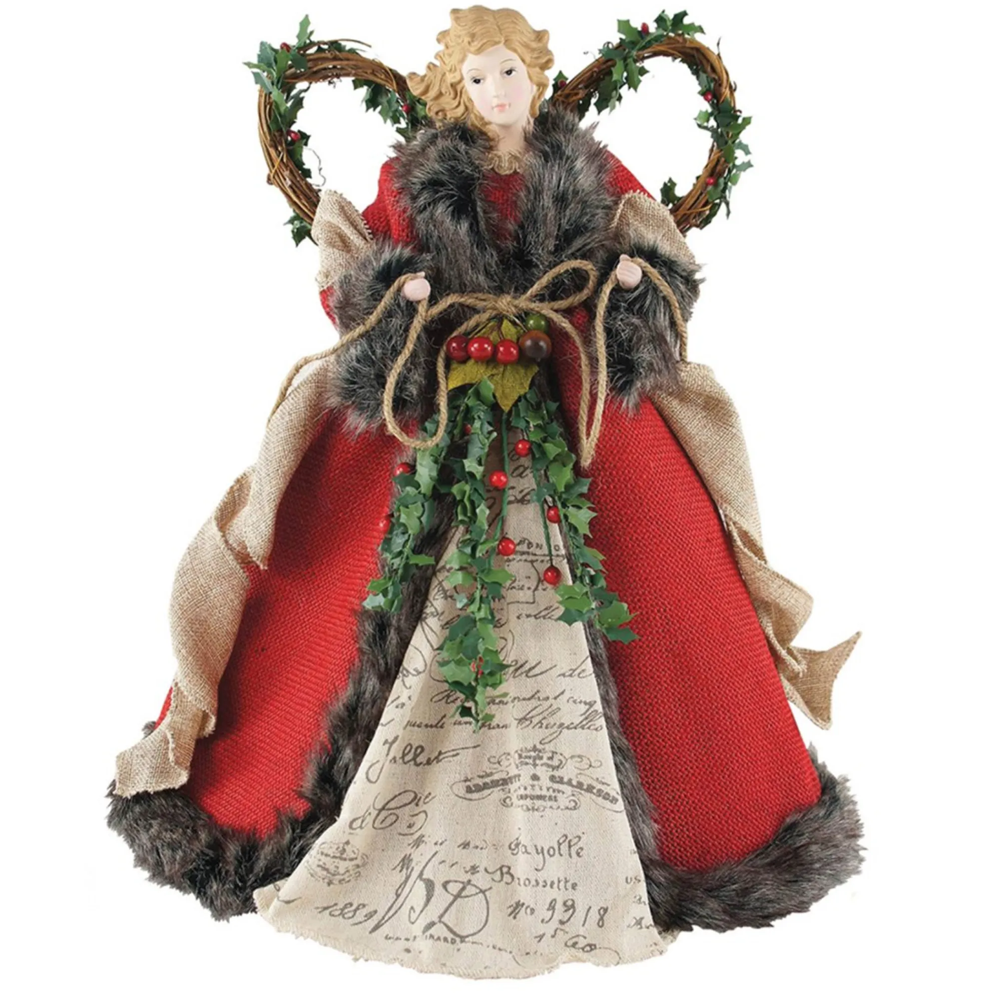 Home and Holiday Shops Finials-Santa's Workshop Red Homespun Angel Christmas Tree Topper 16 Inch