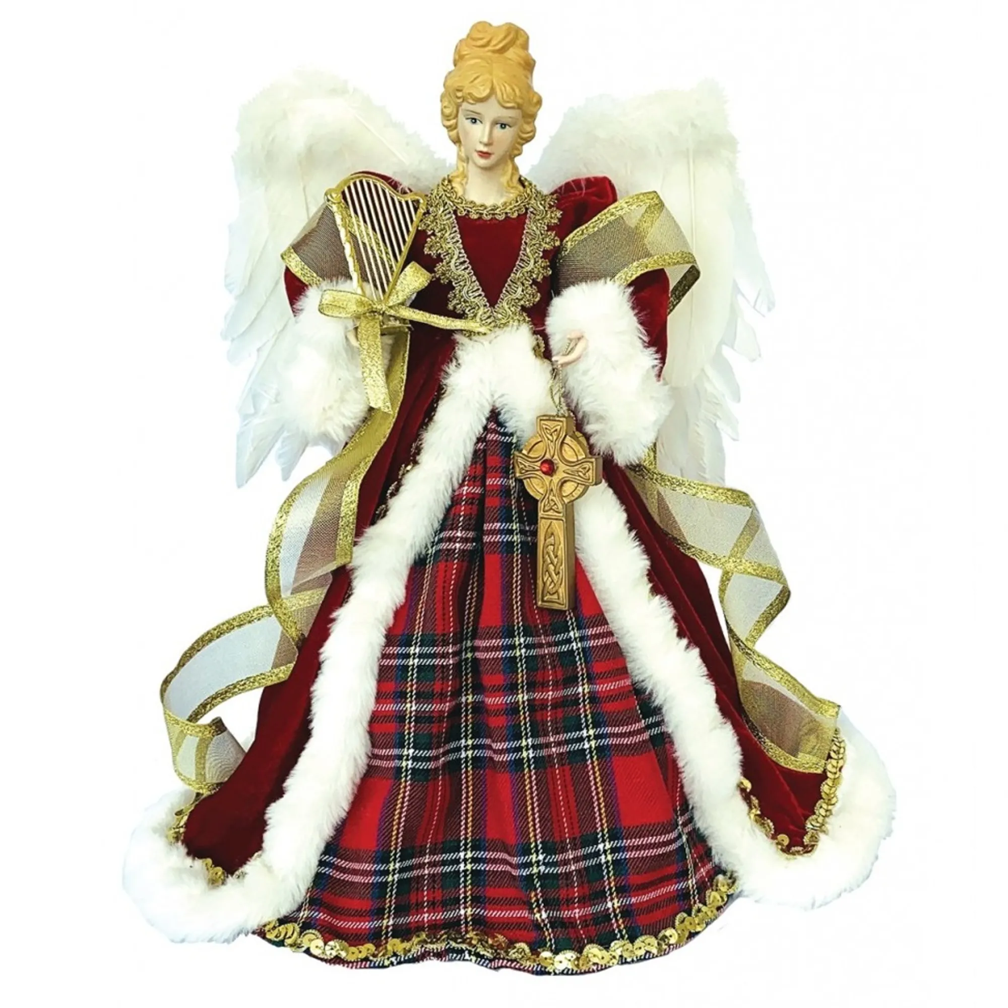 Home and Holiday Shops Finials-Santa's Workshop Red Plaid Angel Christmas Tree Topper 16 Inch