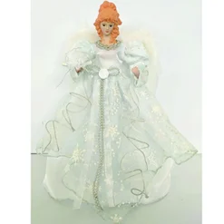 Home and Holiday Shops Finials-Santa's Workshop White And Silver Angel Christmas Tree Topper 14 Inch