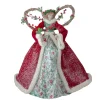Roman Angels-Set Of 2 Beige And Red Holly Floral Dress Angel Christmas Tree Toppers 17"