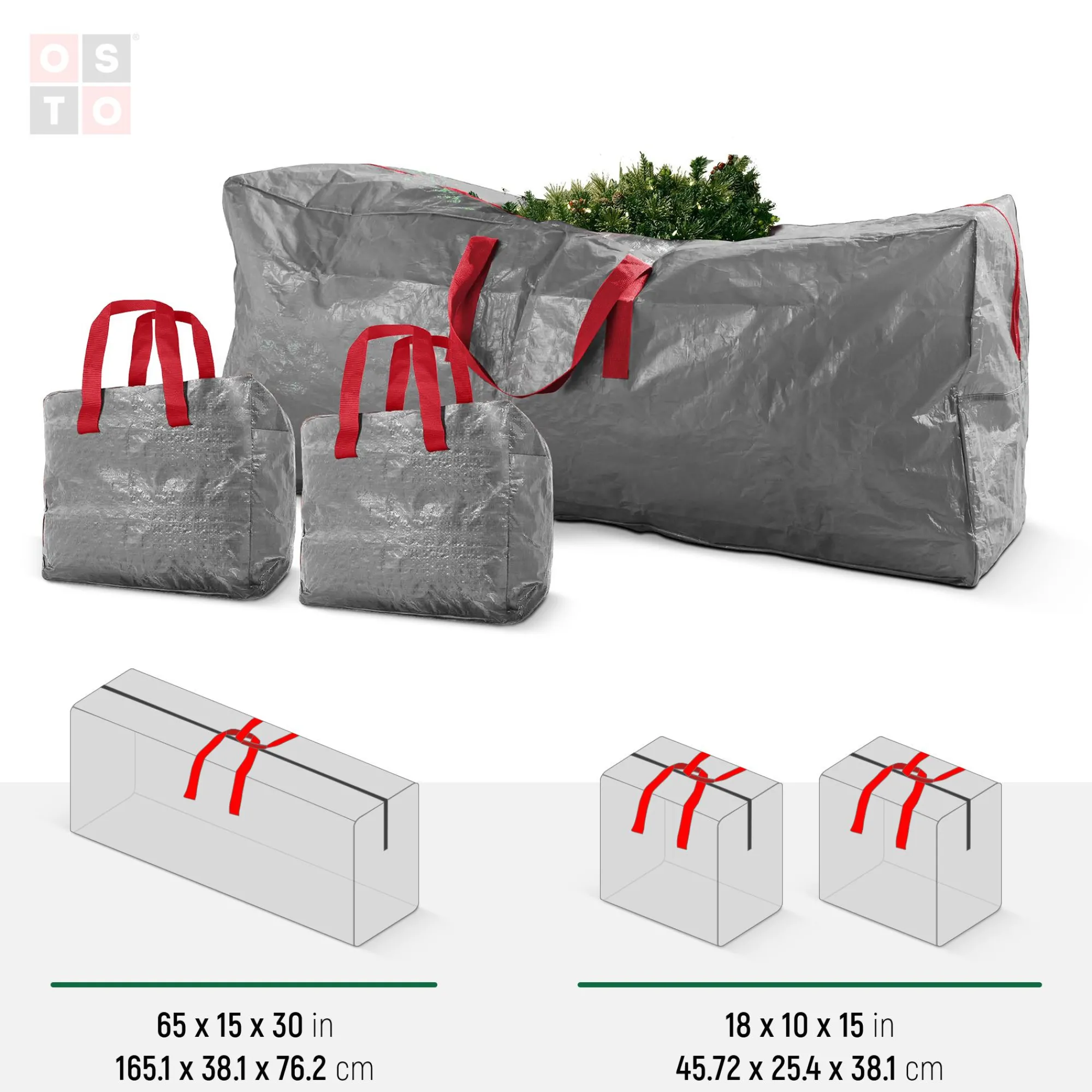osto Tree Storage-Set Of 3 Gray Waterproof Garland And Christmas Tree Storage Bags 65"