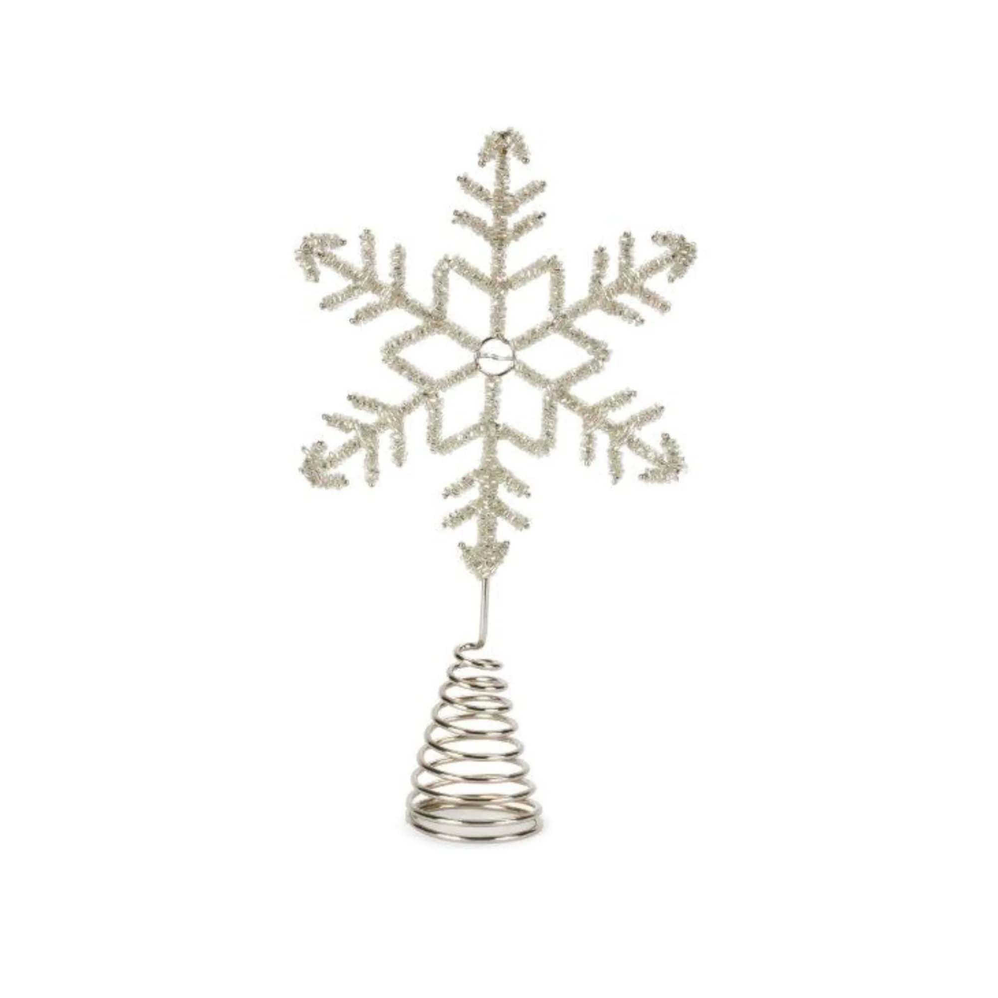 Contemporary Home Living Snowflake-Set Of 6 Lighted Led Bead Snowflake Christmas Tree Topper - White Lights, 11"