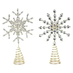 Contemporary Home Living Snowflake-Set Of 12 Lighted Led Contemporary Jeweled Snowflake Christmas Tree Toppers - White Lights, 10.5"