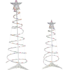 Northlight Spiral-Set Of 2 Lighted Multi-Color Outdoor Spiral Christmas Cone Trees 4', 6'