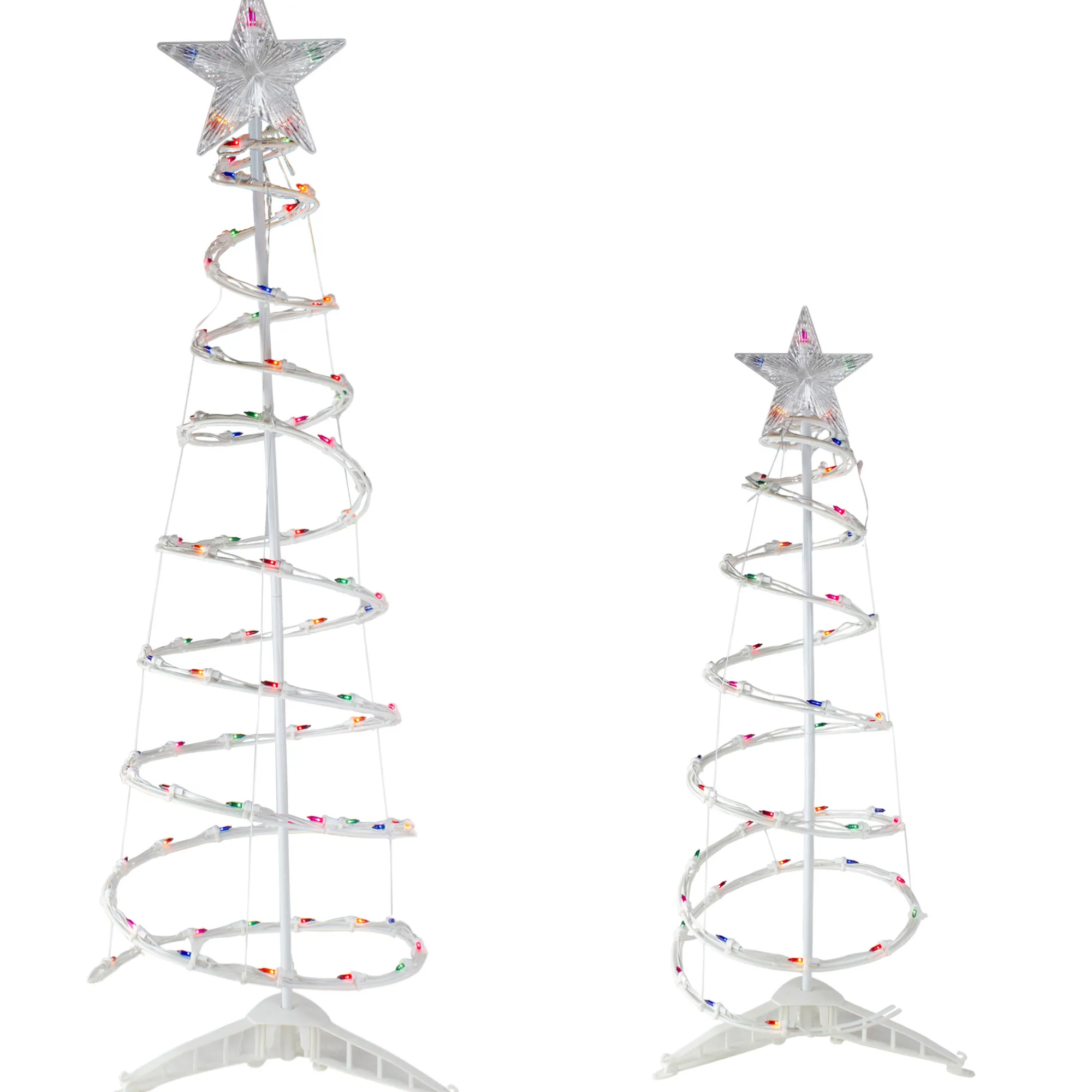 Northlight Spiral-Set Of 2 Lighted Multi-Color Outdoor Spiral Christmas Cone Trees 4', 6'