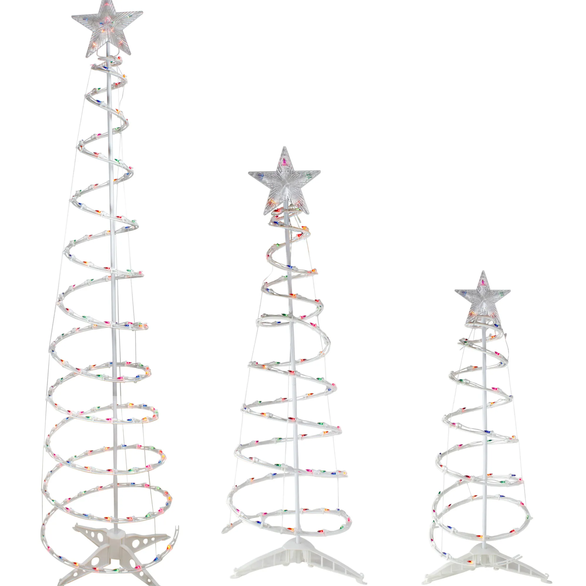 Northlight Spiral-Set Of 3 Lighted Multi-Color Spiral Christmas Trees - 3', 4', And 6'