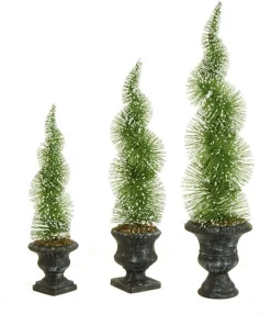 Raz Spiral-Set Of 3 Potted Sparkling Frosted Spiral Topiary Artificial Christmas Tree 1.5' - Unlit