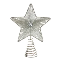 Melrose Stars-Set Of 6 Silver Beaded Star Christmas Tree Toppers, Unlit 9.25"