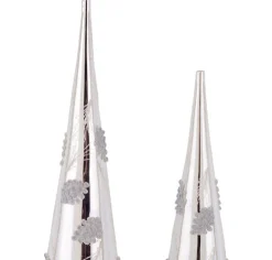 Melrose Finials-Set Of 2 Silver Pine Cone Glass Finial Christmas Tree Toppers 17.75"