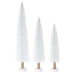 Contemporary Home Living Unlit-Set Of 2 White Plastic Tree With Silver Glitters (3 Asst) 20"