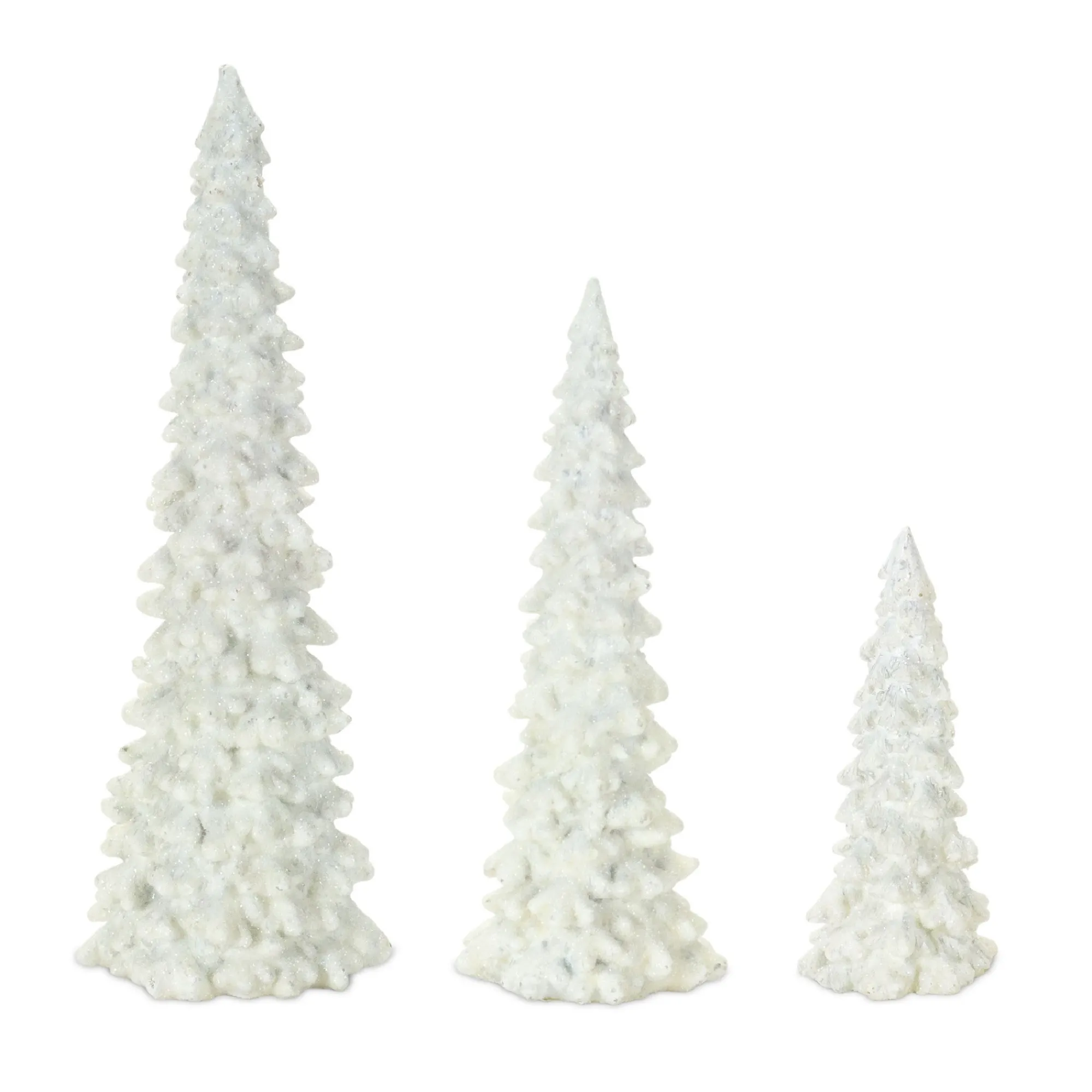 Contemporary Home Living Unlit-Set Of 3 White Resin Tall Decorative Christmas Snow Tree, 11.5"