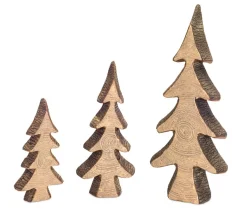 Diva At Home Unlit-Set Of 3 Wooden Brown And Beige Foam Decorative Christmas Trees 29"