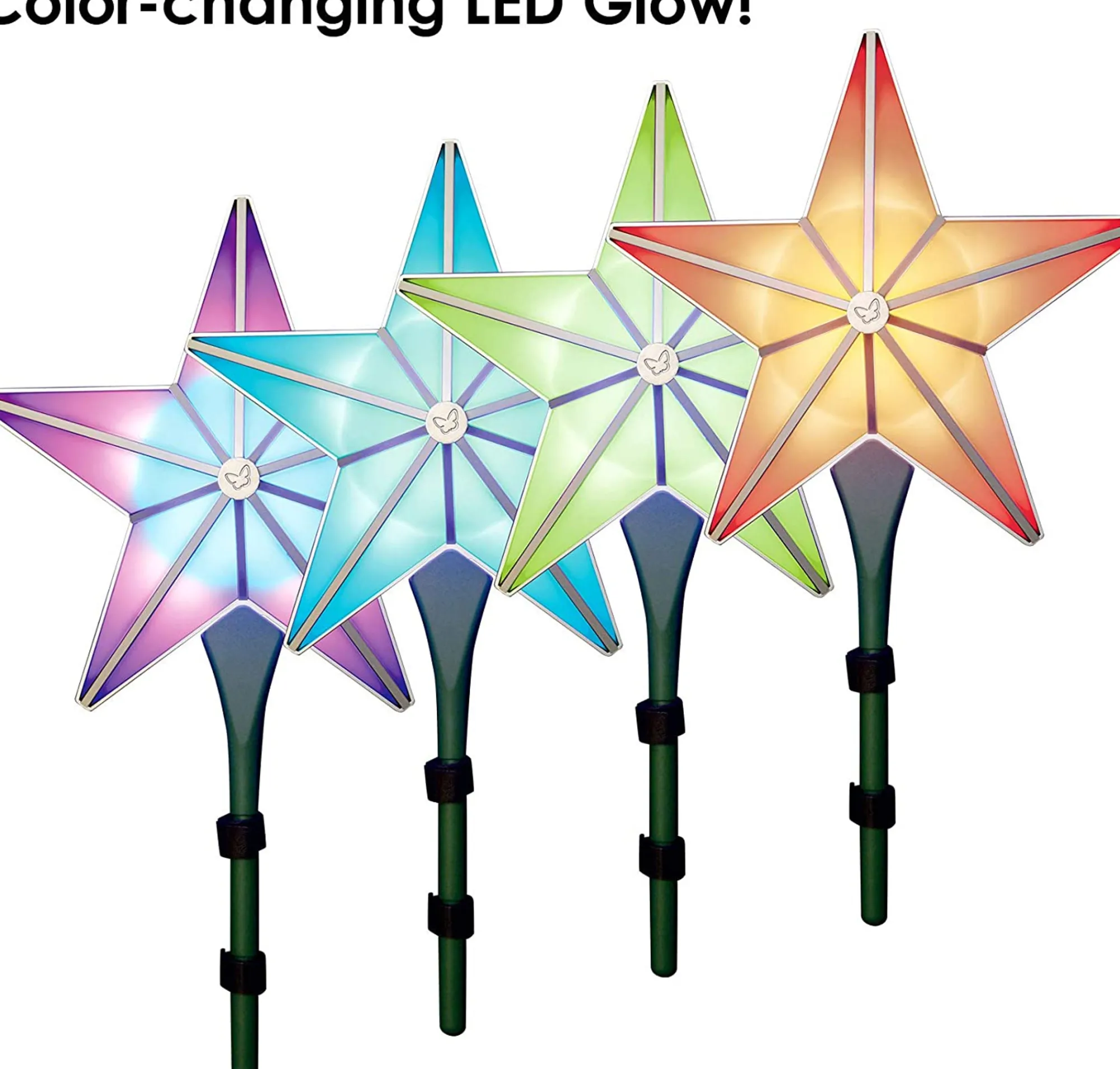 BlissLights Stars-Shining Star Christmas Tree Topper - Multicolored Led Light Show, Indoor Holiday Projector Lighting (Gold Trim, Green Stars)