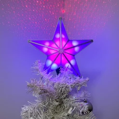 BlissLights Stars-Shining Star Christmas Tree Topper - Multicolored Led Light Show, Indoor Holiday Projector Lighting (Gold Trim, Red Stars)