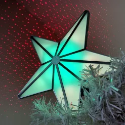 BlissLights Stars-Shining Star Christmas Tree Topper - Multicolored Led Light Show, Indoor Holiday Projector Lighting (Gold Trim, Red Stars)