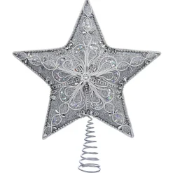 Kurt Adler Finials-Silver 5 Point Star Christmas Tree Topper Decoration 13.5 Inch S4341 New