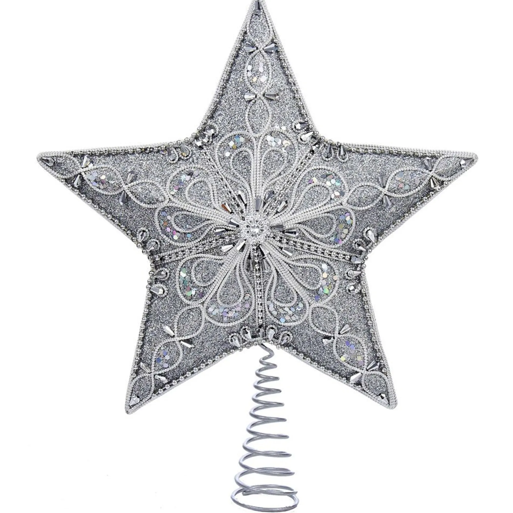 Kurt Adler Finials-Silver 5 Point Star Christmas Tree Topper Decoration 13.5 Inch S4341 New