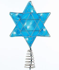 Kurt Adler Finials-Silver And Blue Shimmer Star Of David Light Up Jewish Tree Topper Hanukkah