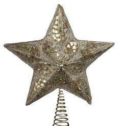 Kurt Adler Finials-Silver And Gold Glitter Star With Gold Chips And Beads Christmas Tree Topper