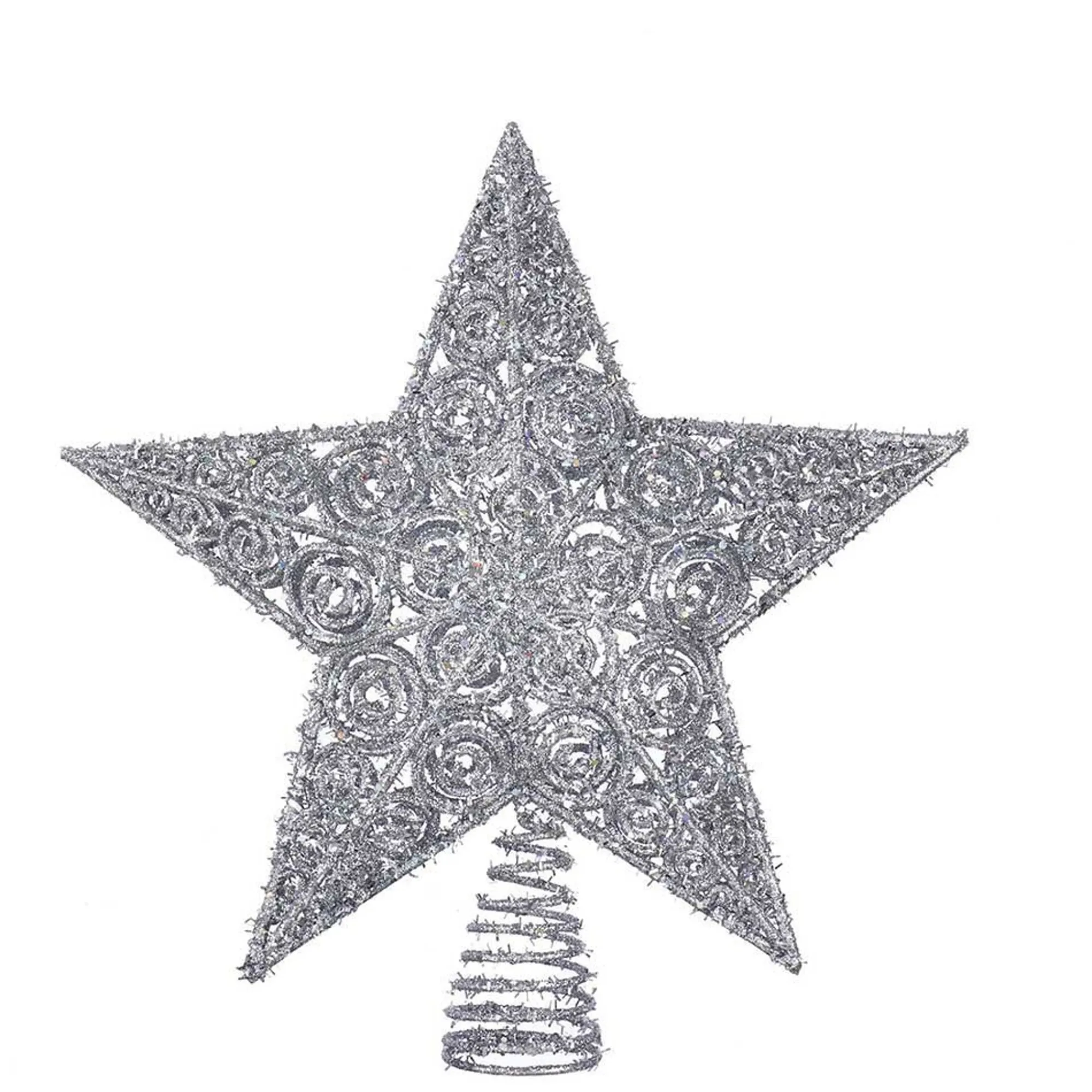 Kurt Adler Finials-Silver Glitter 5 Point Star Christmas Tree Topper Decoration 12 Inch H9595 New