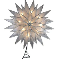 Kurt Adler Finials-Silver Glitter Sunburst Capiz Light Up Christmas Tree Topper Holiday Decoration