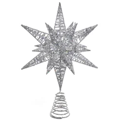 Kurt Adler Finials-Silver Glitter Wire 3D Star Christmas Tree Topper 15.5 Inches D3347 New