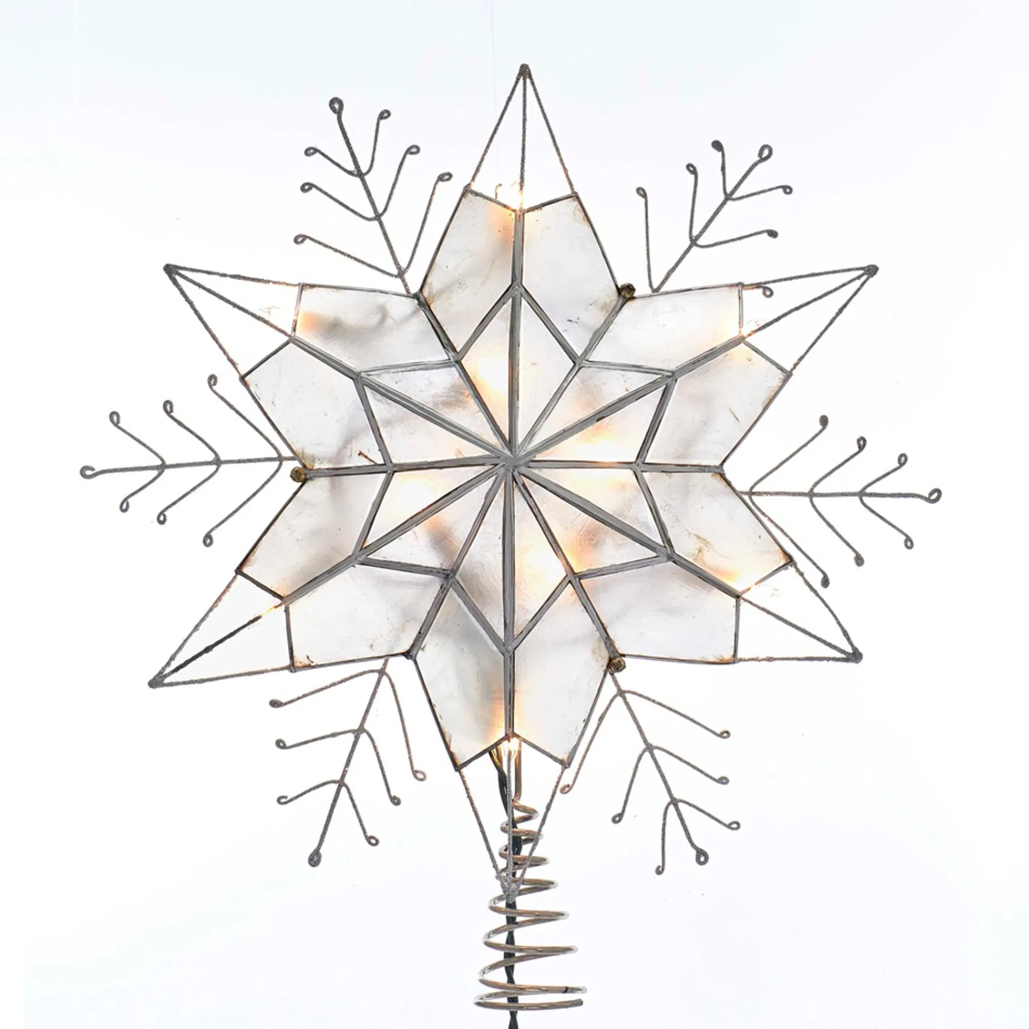Home and Holiday Shops Finials-Silver Snowflake Star Lighted Capiz Treetopper Ul3143 14 Inch New