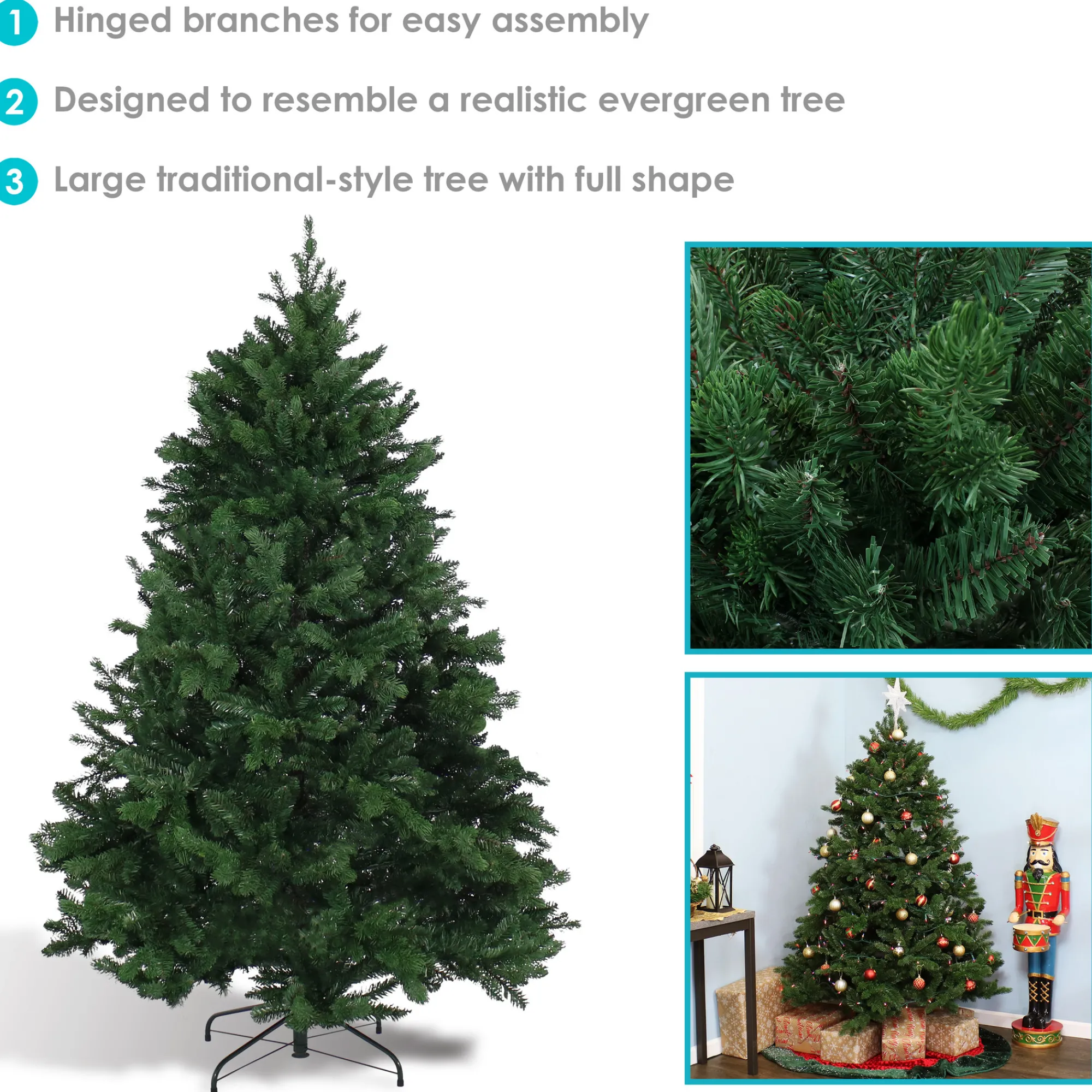 Sunnydaze Decor Unlit-Sunnydaze Indoor Artificial Unlit Majestic Pine Full Christmas Tree With Metal Stand And Hinged Branches - 8' - Green