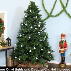Sunnydaze Decor Unlit-Sunnydaze Indoor Artificial Unlit Majestic Pine Full Christmas Tree With Metal Stand And Hinged Branches - 8' - Green