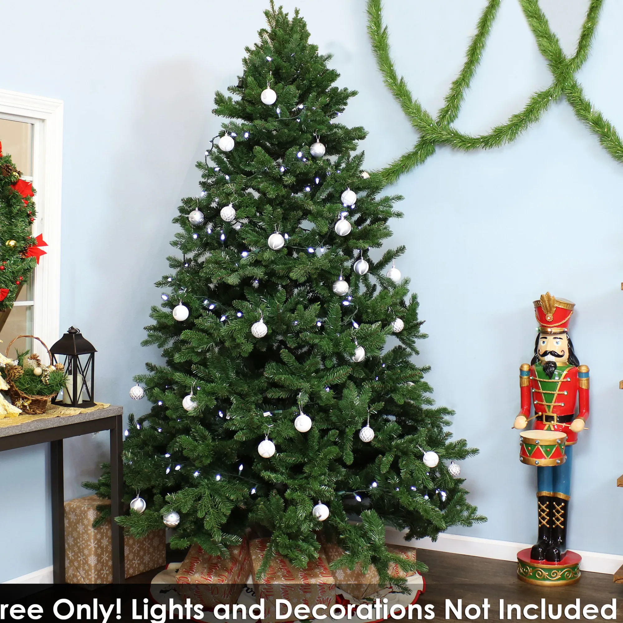 Sunnydaze Decor Unlit-Sunnydaze Indoor Artificial Unlit Majestic Pine Full Christmas Tree With Metal Stand And Hinged Branches - 8' - Green