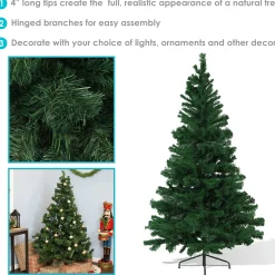 Sunnydaze Decor Unlit-Sunnydaze Indoor Artificial Unlit Canadian Pine Full Christmas Tree With Metal Stand And Hinged Branches - 4' - Green