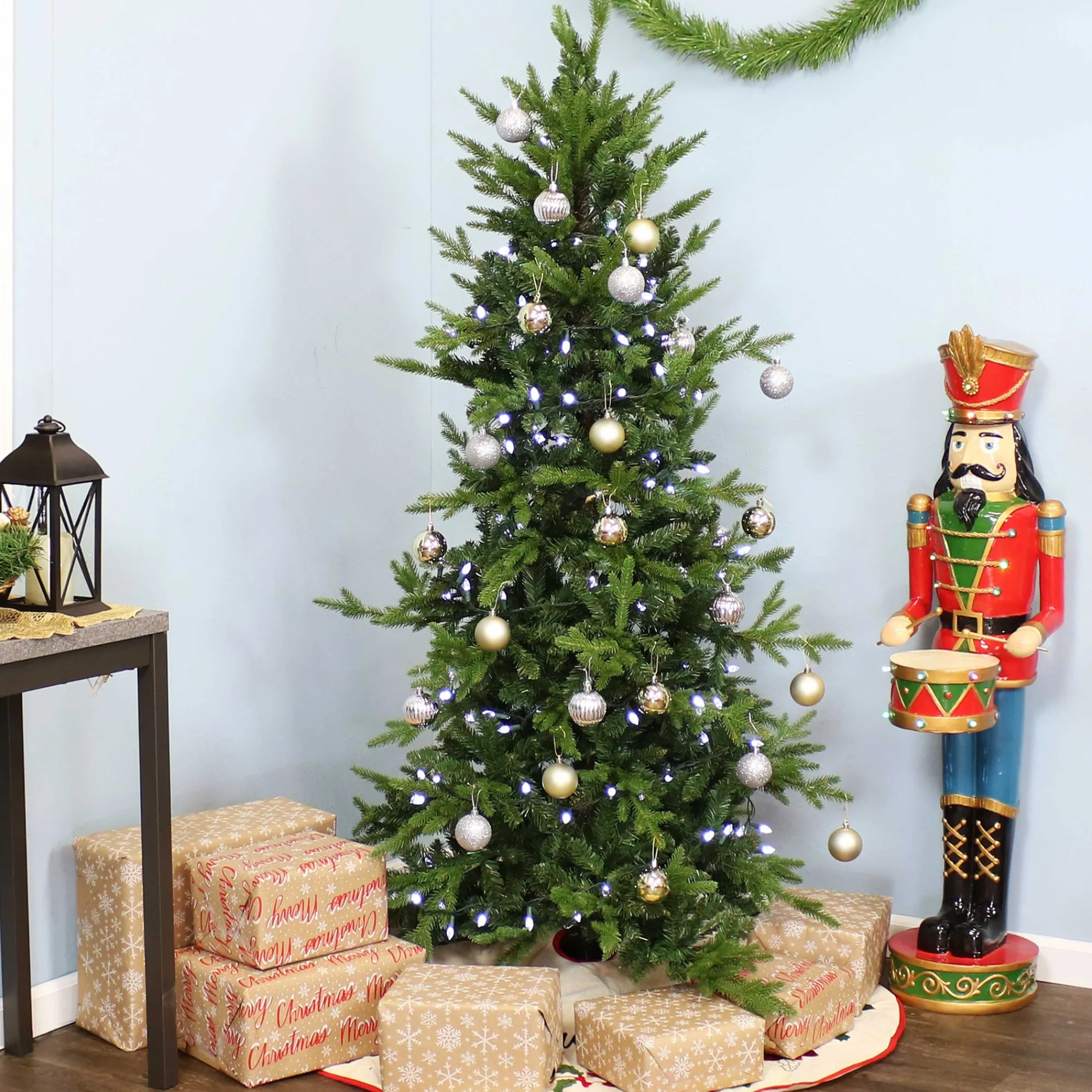 Sunnydaze Decor Unlit-Sunnydaze Indoor Artificial Unlit Slim Christmas Tree With Metal Stand And Hinged Branches - 6' - Green