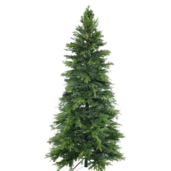 Sunnydaze Decor Unlit-Sunnydaze Indoor Artificial Unlit Slim Christmas Tree With Metal Stand And Hinged Branches - 7' - Green