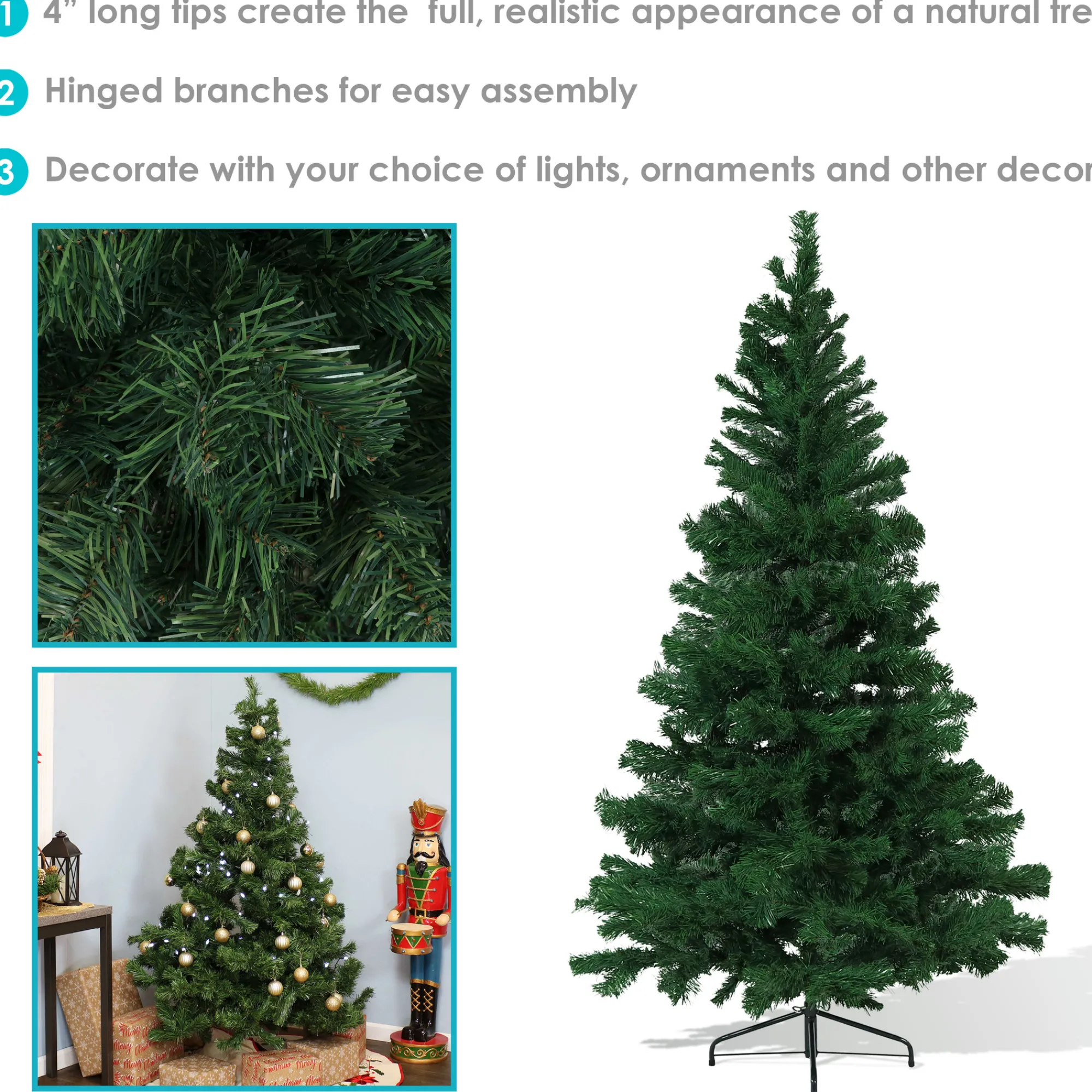 Sunnydaze Decor Unlit-Sunnydaze Indoor Artificial Unlit Canadian Pine Full Christmas Tree With Metal Stand And Hinged Branches - 5' - Green