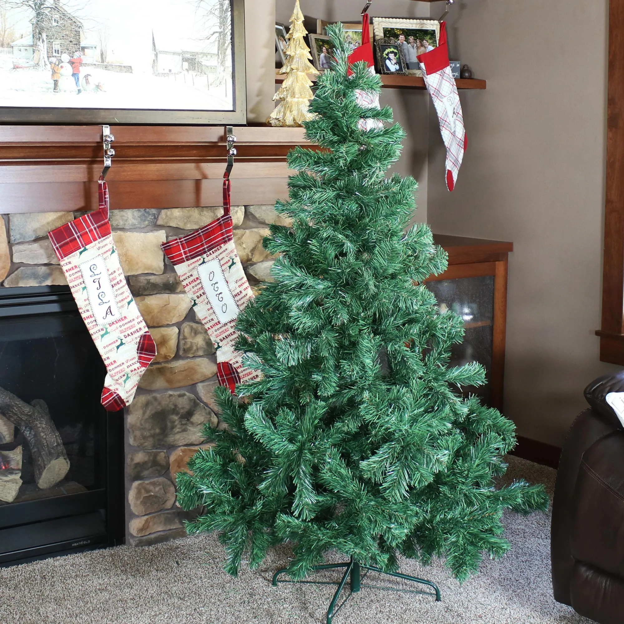Sunnydaze Decor Unlit-Sunnydaze Indoor Artificial Unlit Canadian Pine Full Christmas Tree With Metal Stand And Hinged Branches - 5' - Green