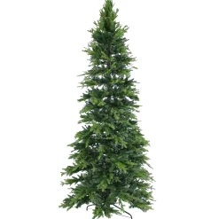 Sunnydaze Decor Unlit-Sunnydaze Indoor Artificial Unlit Slim Christmas Holiday Tree With Metal Stand And Hinged Branches - 8' - Green