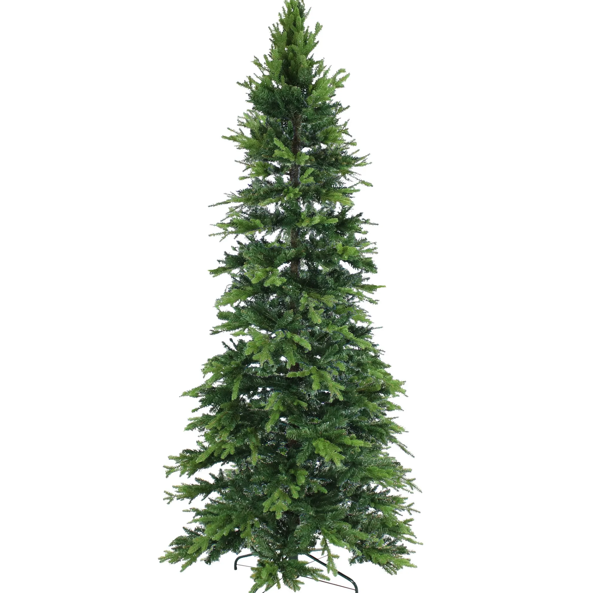 Sunnydaze Decor Unlit-Sunnydaze Indoor Artificial Unlit Slim Christmas Holiday Tree With Metal Stand And Hinged Branches - 8' - Green