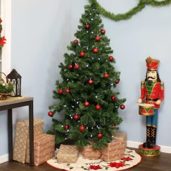 Sunnydaze Decor Unlit-Sunnydaze Indoor Artificial Unlit Canadian Pine Full Christmas Tree With Metal Stand And Hinged Branches - 7' - Green