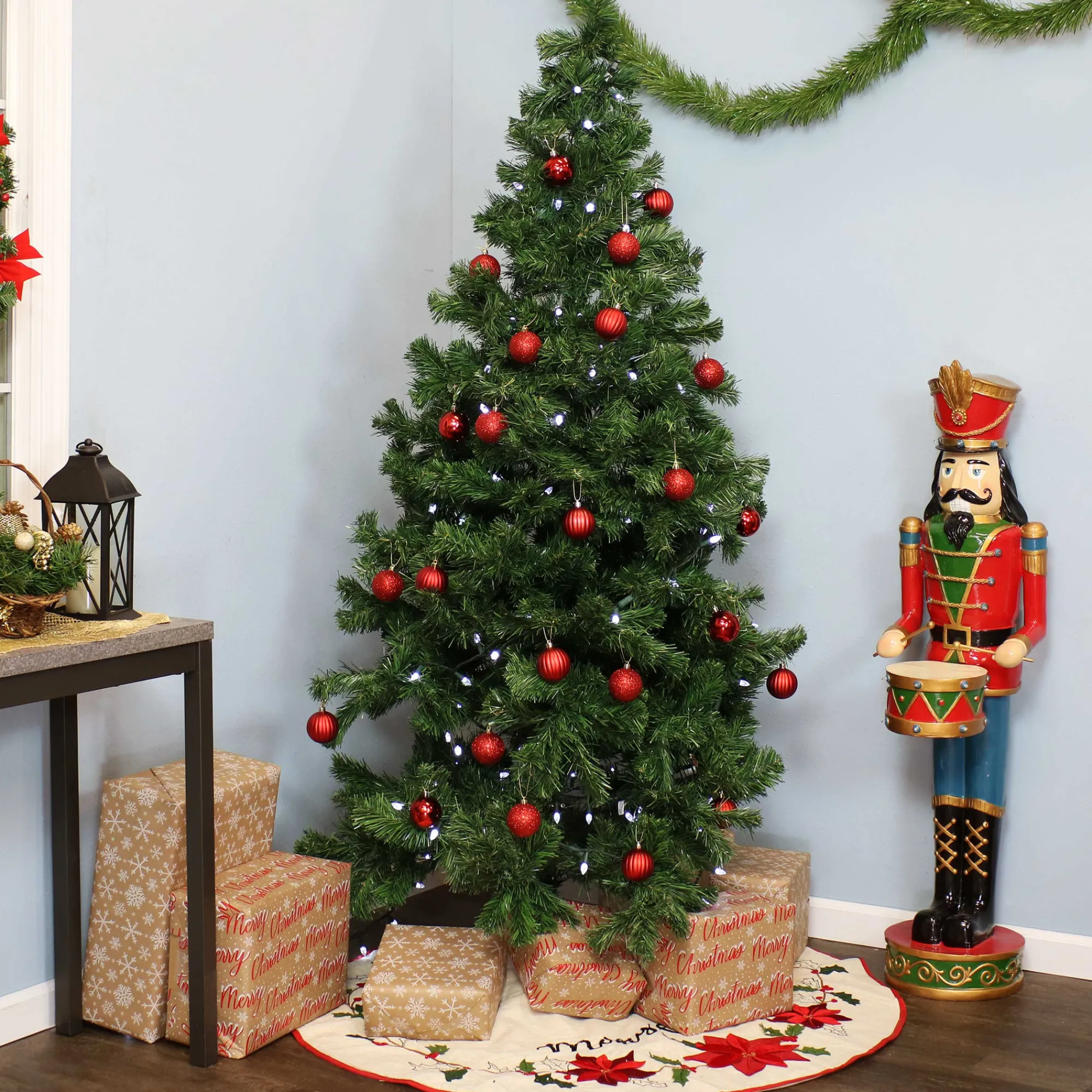 Sunnydaze Decor Unlit-Sunnydaze Indoor Artificial Unlit Canadian Pine Full Christmas Tree With Metal Stand And Hinged Branches - 7' - Green
